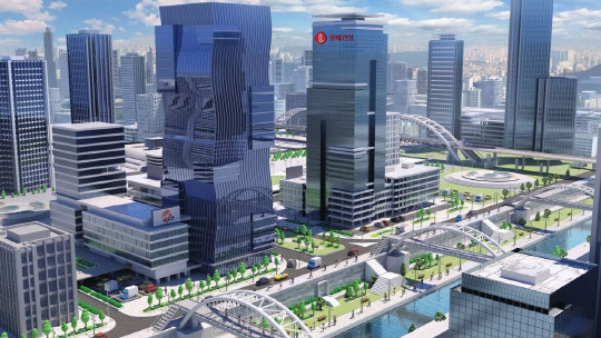 롯데건설이 직방과 손잡고 가상공간인 메타폴리스내에 구현한 롯데건설 건물 이미지. <롯데건설 제공>